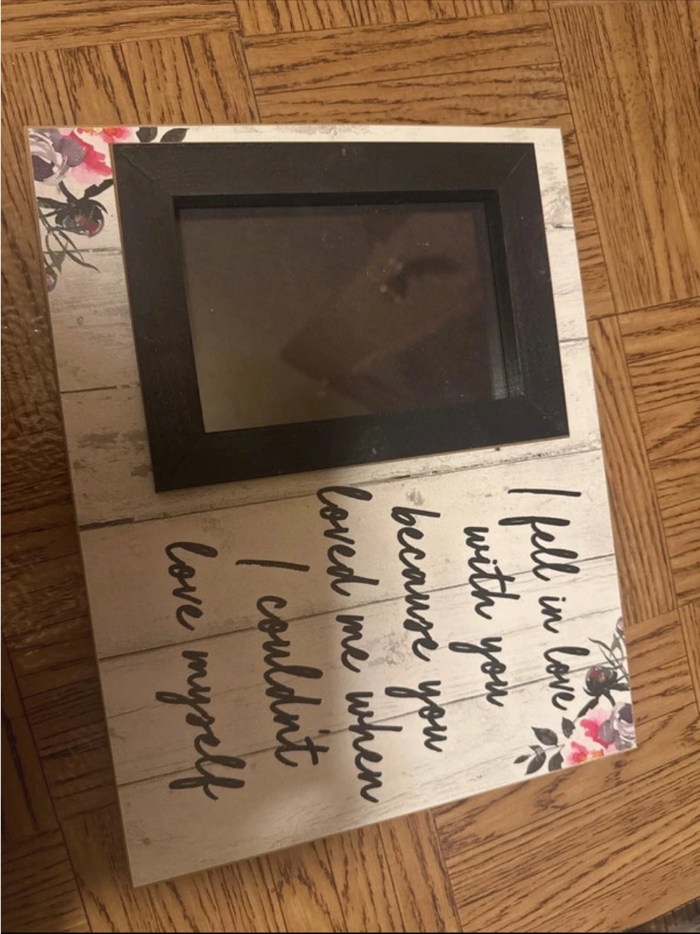 Rustic Black Frame Wall Accent with Floral Script - Black